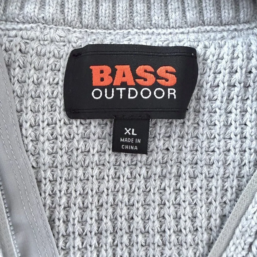 Bass Outdoor Quarter Zip Sweater Gray Waffle Knit Pullover Men XL Utility Pocket